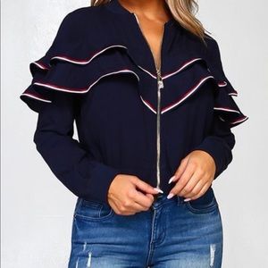 New! Super Cute Ruffled Navy Jacket